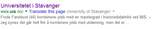 Universitetets søkeresultat